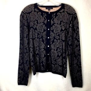 New Ann Taylor M Black Cream Floral Cardigan